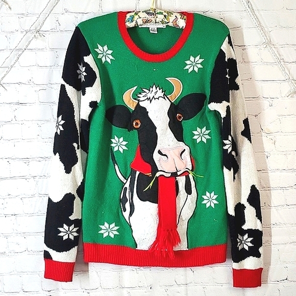 Sweaters - Jolly Sweaters Farmer Farmhouse Cow Heifer Ugly Christmas Sweater Unisex Size S